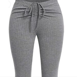 Shein Gray Drawstring Fleece Wide Leg Flare Sweatpants Women’s Ribbed  Med NEW